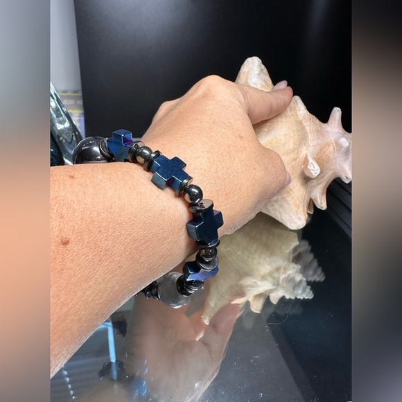 HEMATITE + QUARTZ NATURAL STONES  BRACELET size 7” - Picture 16 of 16